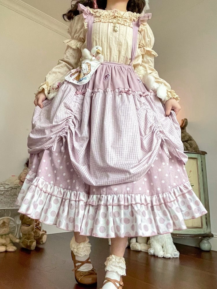 Pink / Blue Polka-dot Overalls Drawstring Hem