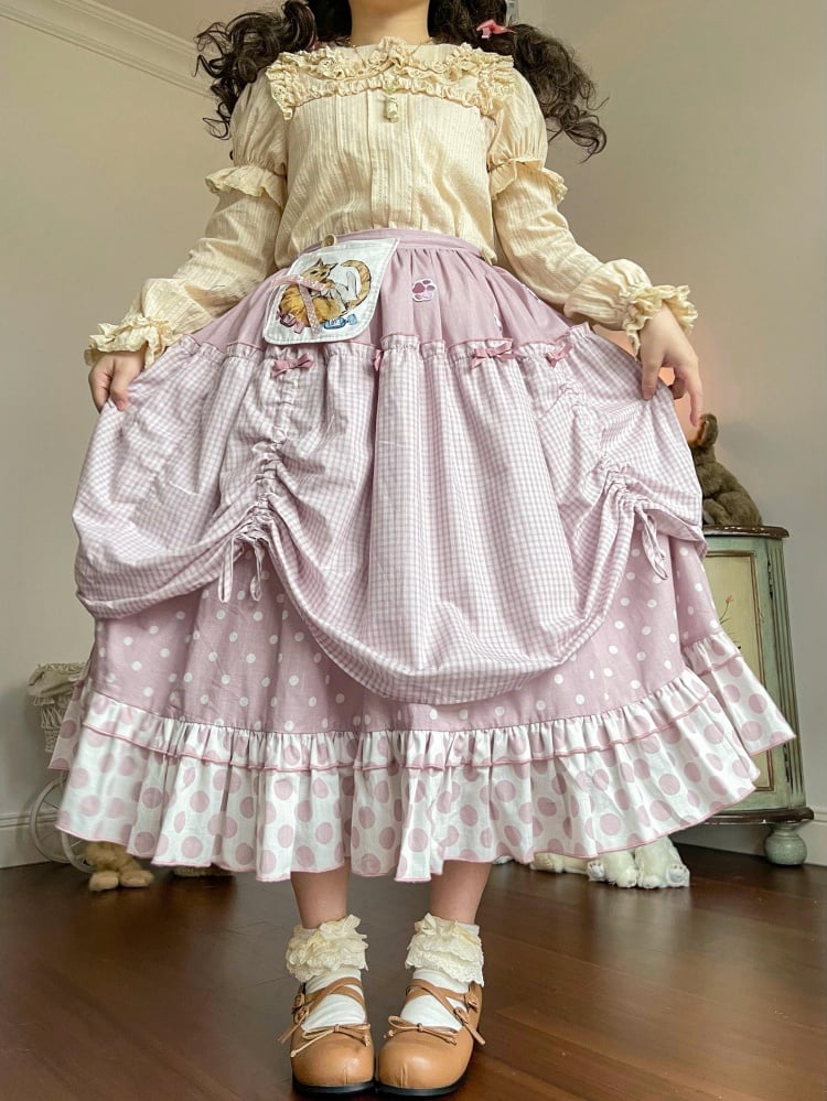 Pink / Blue Polka-dot Overalls Drawstring Hem