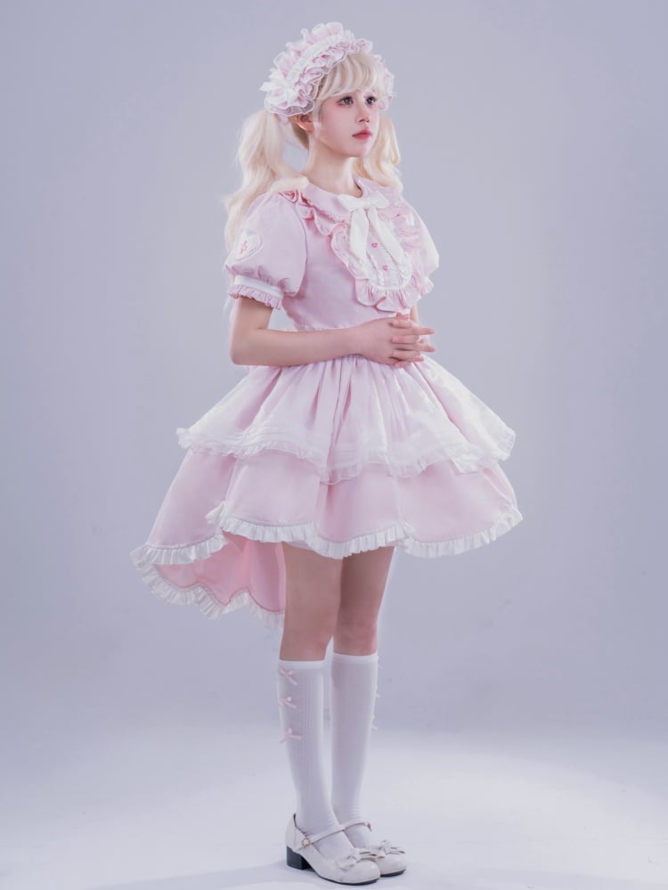 Pink High-low Scalloped Edge Skirt Sweet Maid One Piece