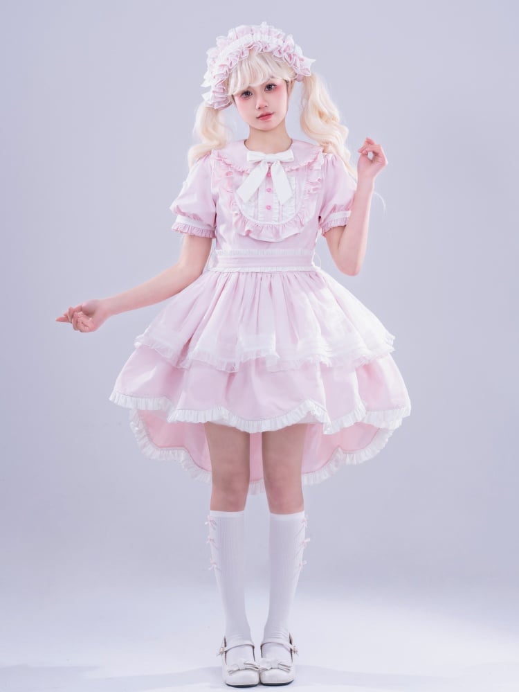 Pink High-low Scalloped Edge Skirt Sweet Maid One Piece
