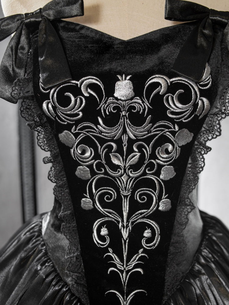 Lily of The Valley Manor Color Black Embroidery Bodice Sweetheart Neckline Strapless Lolita JSK