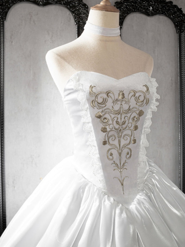 Lily of The Valley Manor Color White Embroidery Bodice Sweetheart Neckline Strapless Jumper Skirt