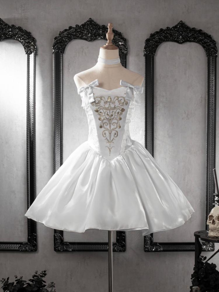 Lily of The Valley Manor Color White Embroidery Bodice Sweetheart Neckline Strapless Jumper Skirt