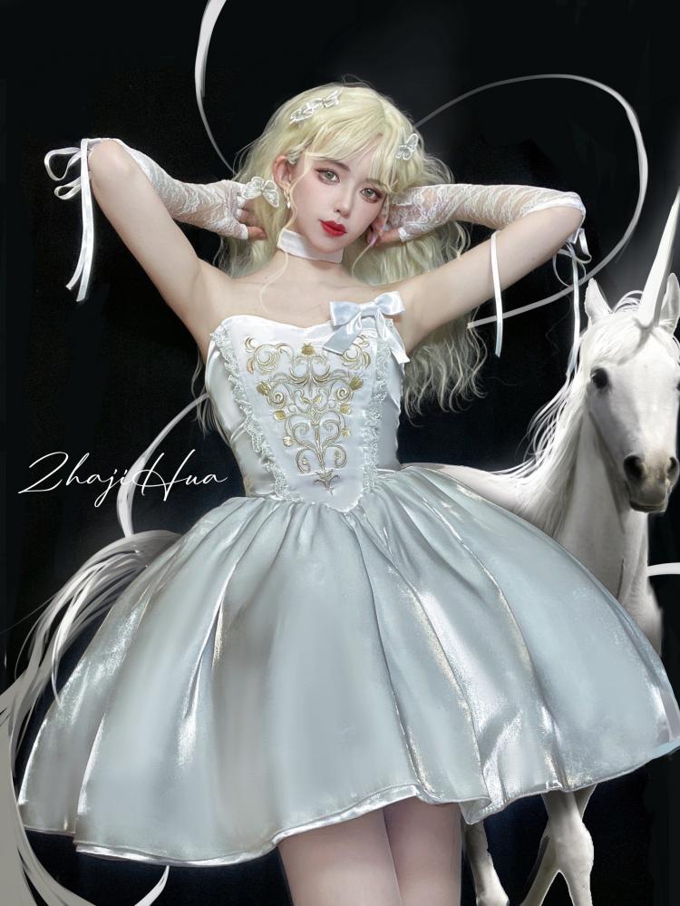 Lily of The Valley Manor Color White Embroidery Bodice Sweetheart Neckline Strapless Jumper Skirt