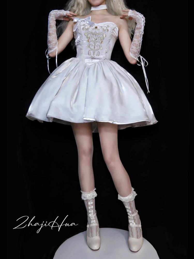 Lily of The Valley Manor Color White Embroidery Bodice Sweetheart Neckline Strapless Jumper Skirt