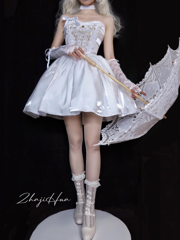Lily of The Valley Manor Color White Embroidery Bodice Sweetheart Neckline Strapless Jumper Skirt
