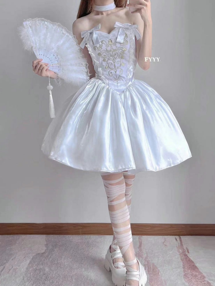 Lily of The Valley Manor Color White Embroidery Bodice Sweetheart Neckline Strapless Jumper Skirt