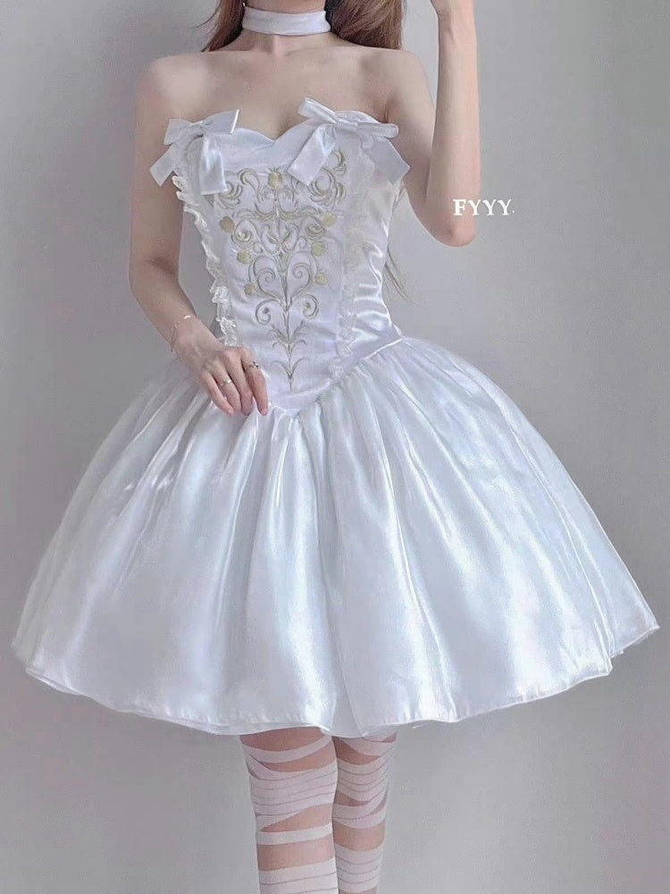 Lily of The Valley Manor Color White Embroidery Bodice Sweetheart Neckline Strapless Jumper Skirt