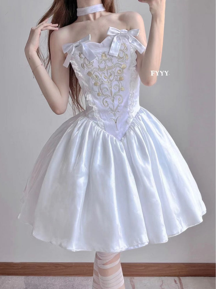 Lily of The Valley Manor Color White Embroidery Bodice Sweetheart Neckline Strapless Jumper Skirt