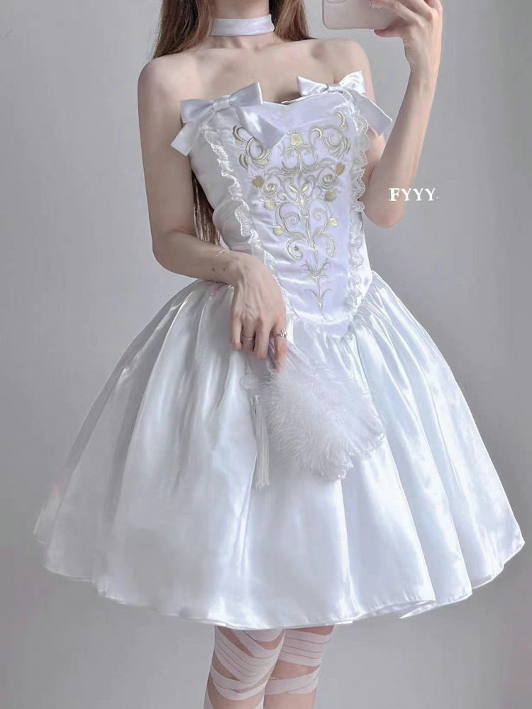 Lily of The Valley Manor Color White Embroidery Bodice Sweetheart Neckline Strapless Jumper Skirt