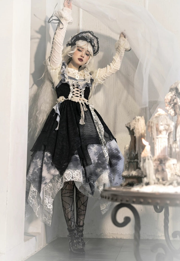 Lace-up Bodice Tie Dye Design Handkerchief Hem Lolita JSK