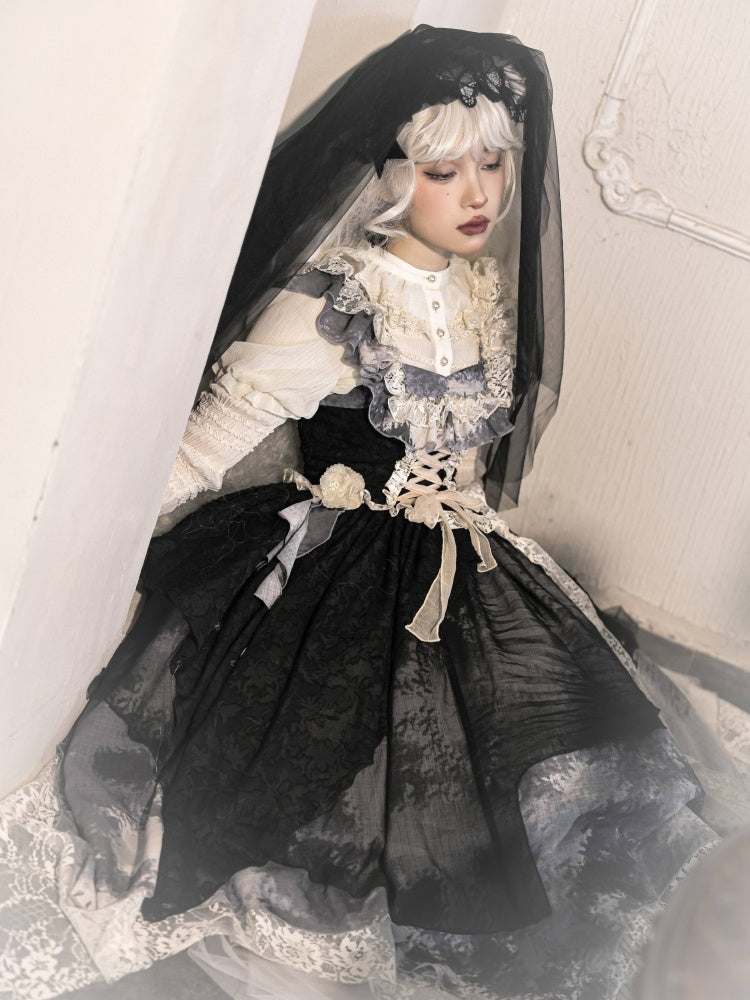 Lace-up Bodice Tie Dye Design Handkerchief Hem Lolita JSK