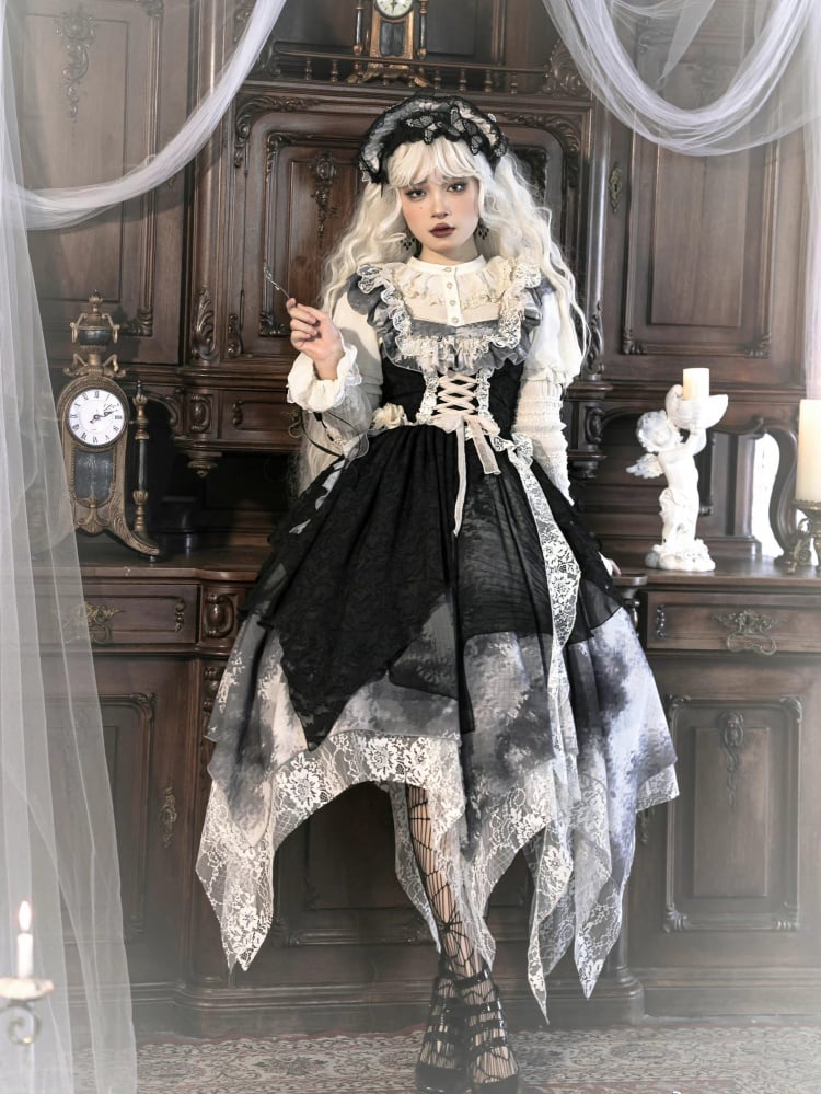 Lace-up Bodice Tie Dye Design Handkerchief Hem Lolita JSK