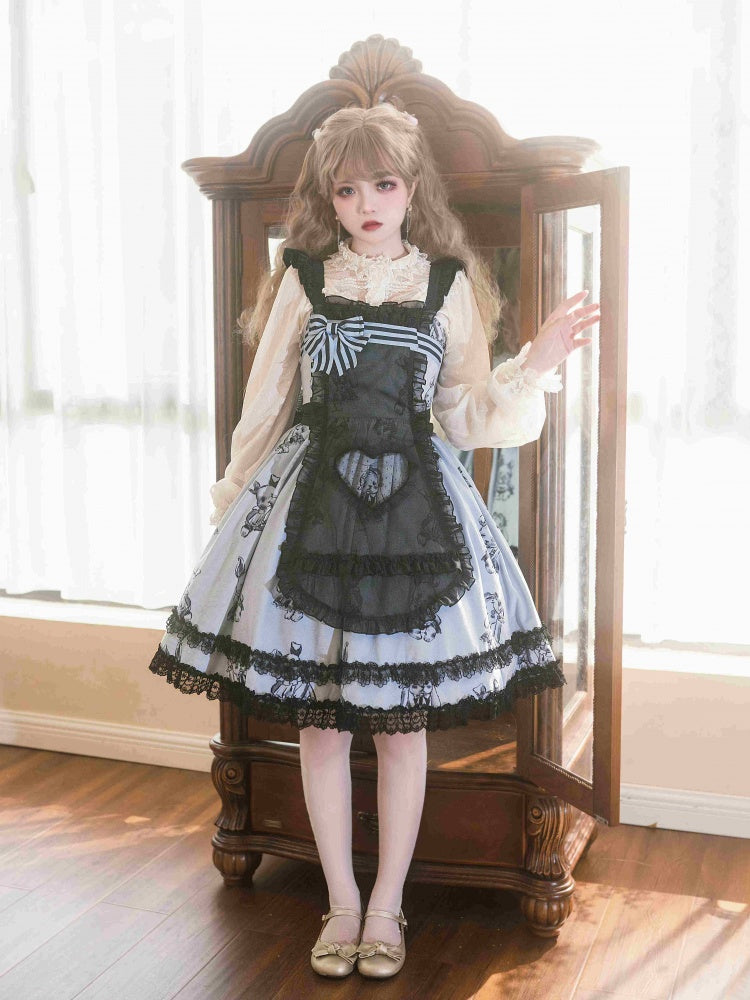 Puppet Rabbit Lace Trim Hemline Fake Two-pieces Design Jumper Skirt