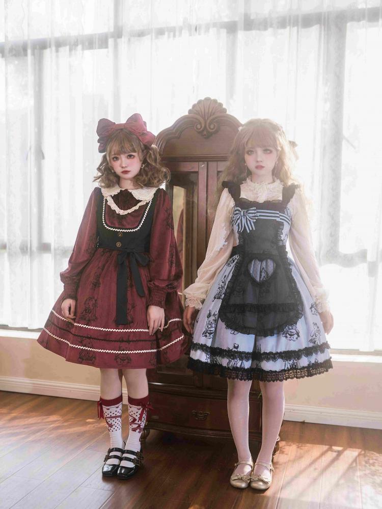Puppet Rabbit Lace Trim Hemline Fake Two-pieces Design Jumper Skirt