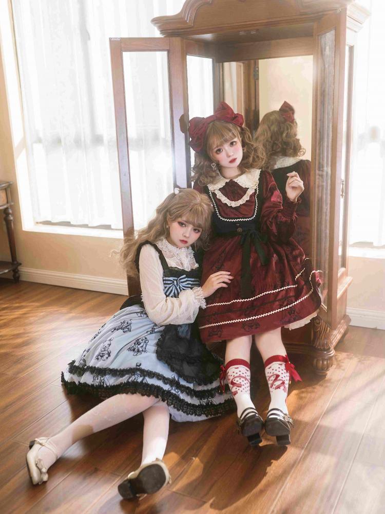 Puppet Rabbit Lace Trim Hemline Fake Two-pieces Design Jumper Skirt