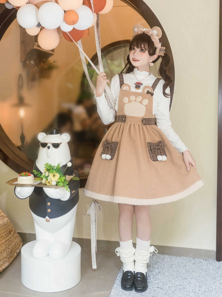 Silly Bear Brown Winter Sweet Fleece Lolita Overall Dress