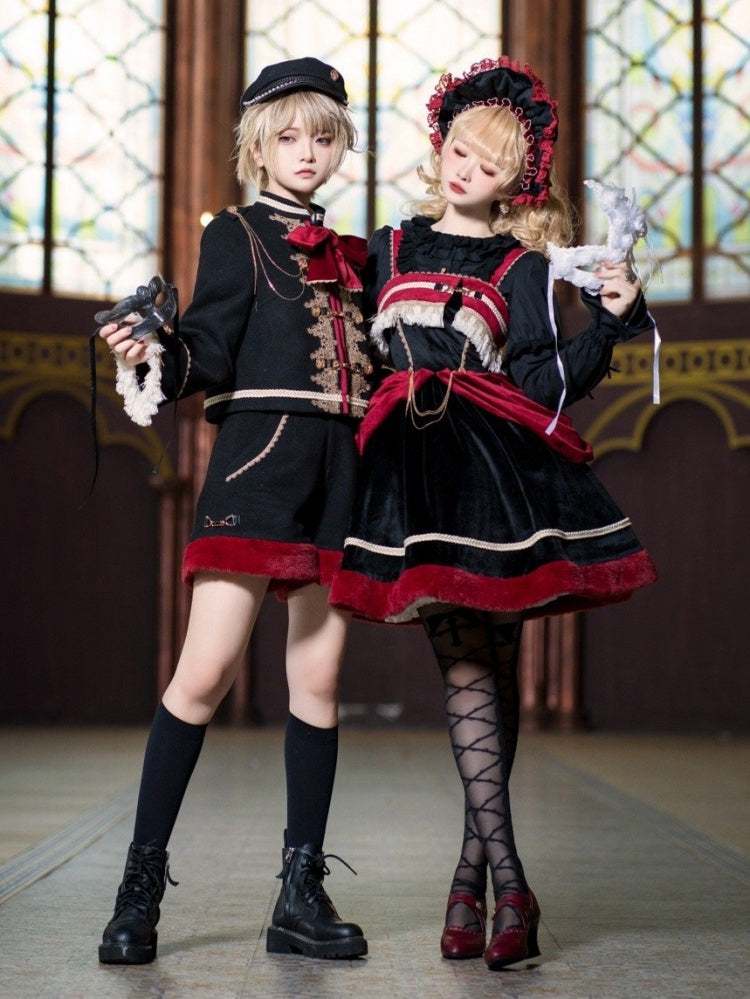 Letter and Poetry Black and Red Plush Hemline Velvet Lolita JSK