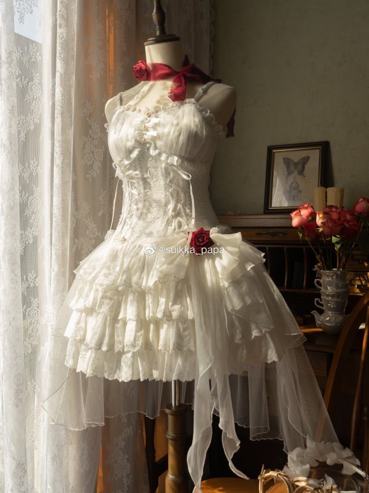 Little Rose Kuro and Shiro Style Sweetheart Neckline High Waist Jumper Skirt