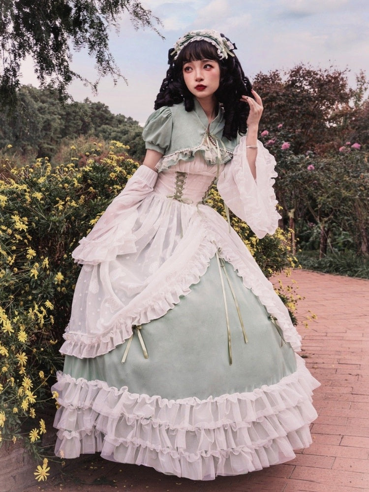 Disney Princess Vibes Ball Gown Green Long Lace-up Slim Waist Hime Dress