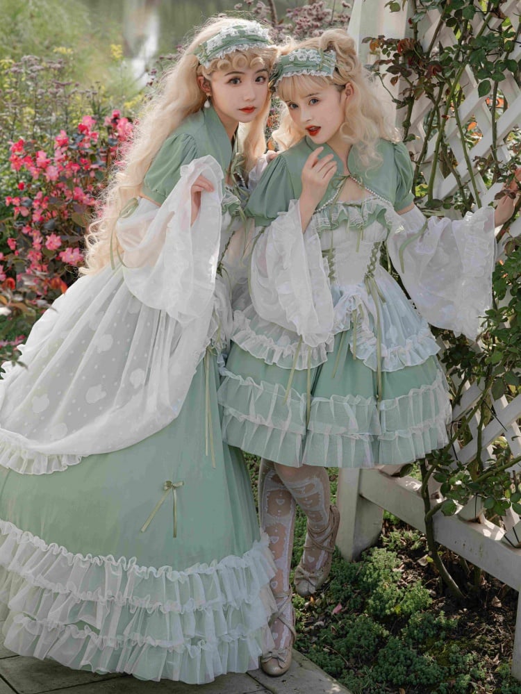 Disney Princess Vibes Ball Gown Green Long Lace-up Slim Waist Hime Dress
