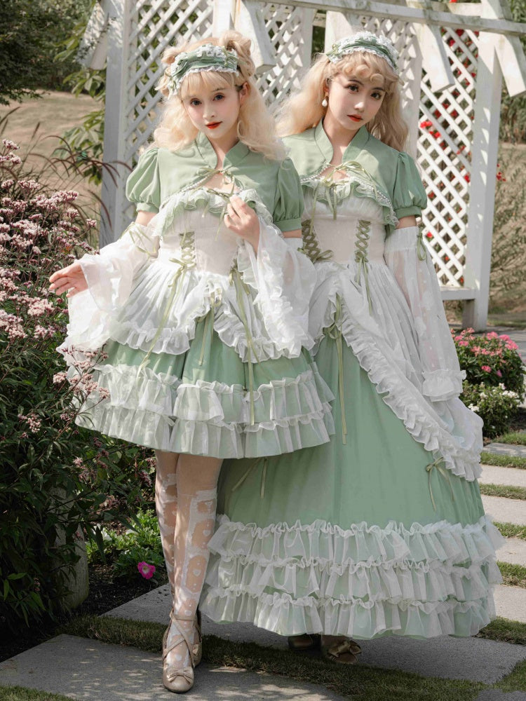 Disney Princess Vibes Ball Gown Green Long Lace-up Slim Waist Hime Dress