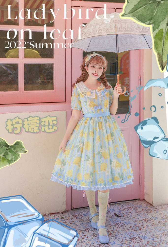 Summer Lemon Print Yellow and Blue One Piece