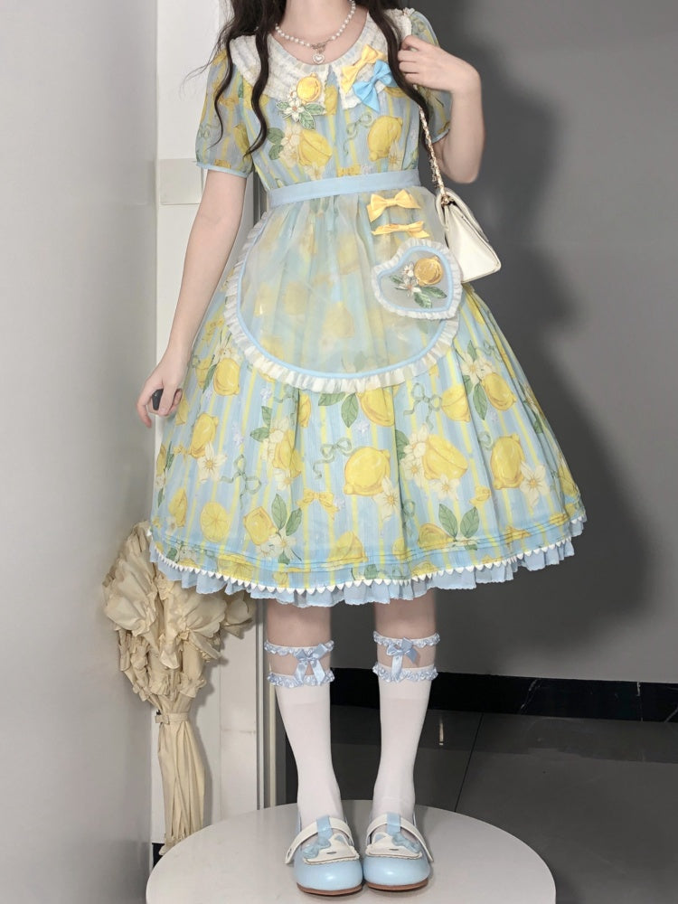 Summer Lemon Print Yellow and Blue One Piece