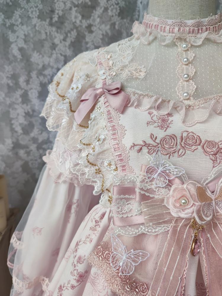 In Stock Sunset Scene High Waist Bowknot Details Long Sleeves Hime One Piece Full Set