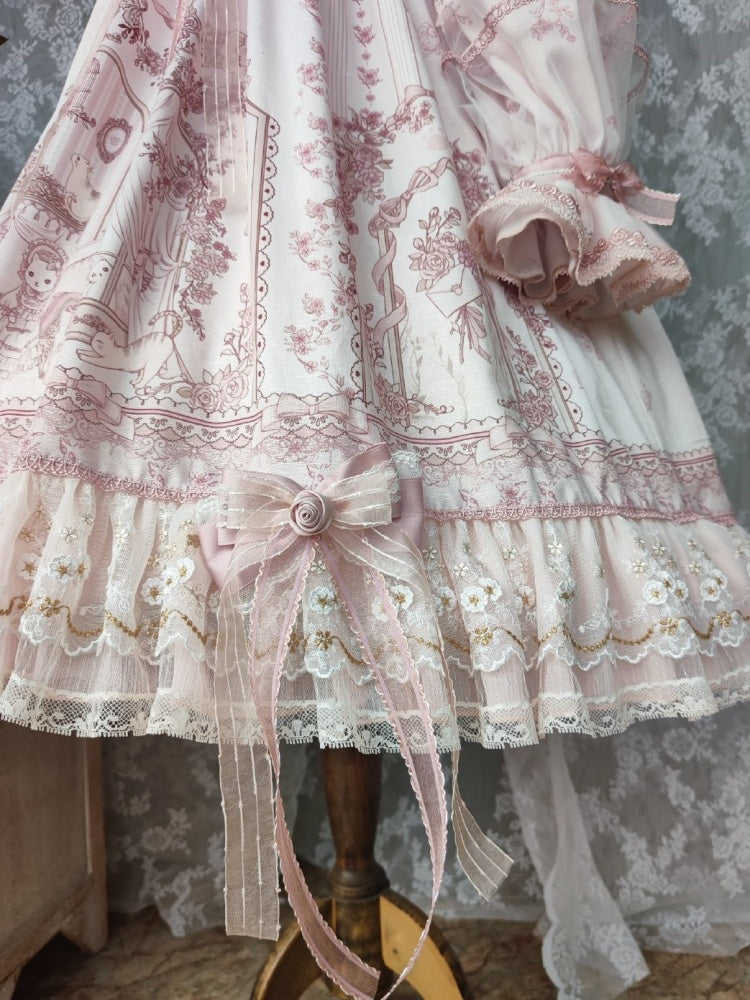 In Stock Sunset Scene High Waist Bowknot Details Long Sleeves Hime One Piece Full Set