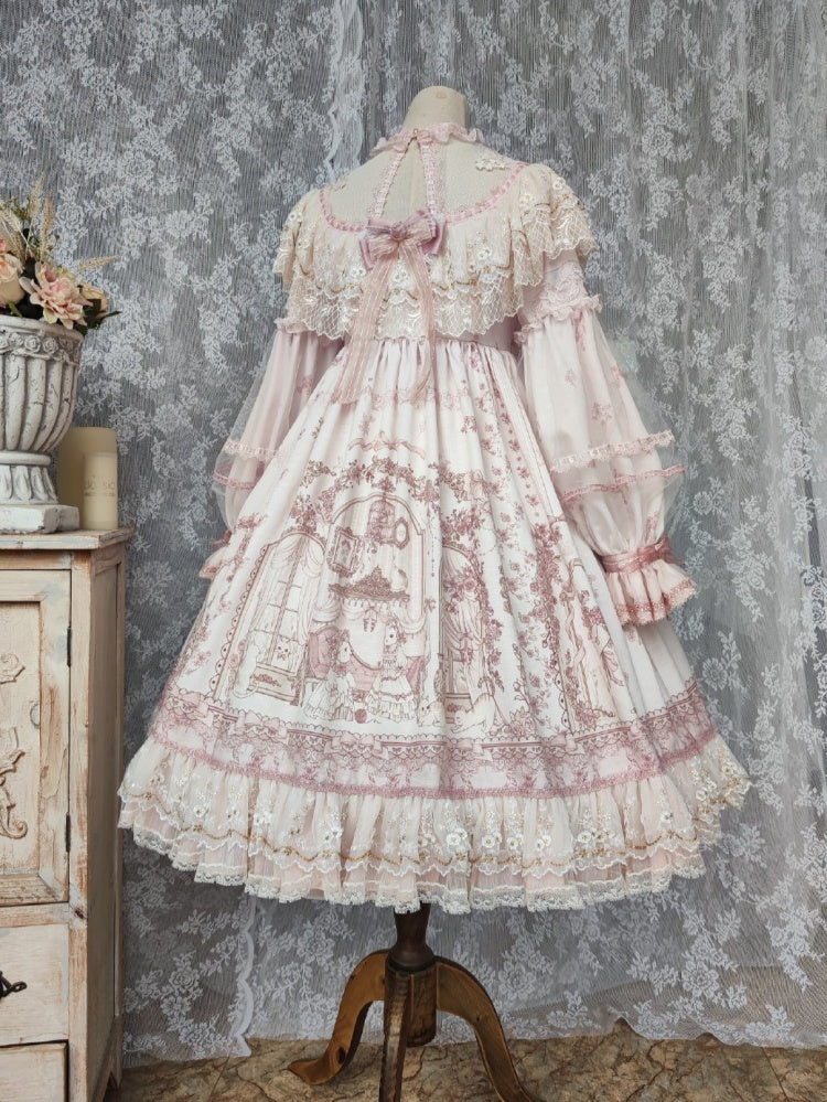 In Stock Sunset Scene High Waist Bowknot Details Long Sleeves Hime One Piece Full Set