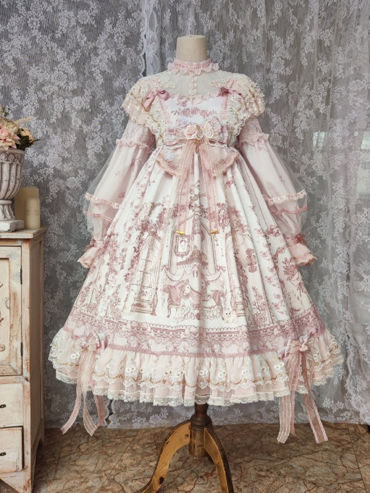 In Stock Sunset Scene High Waist Bowknot Details Long Sleeves Hime One Piece Full Set