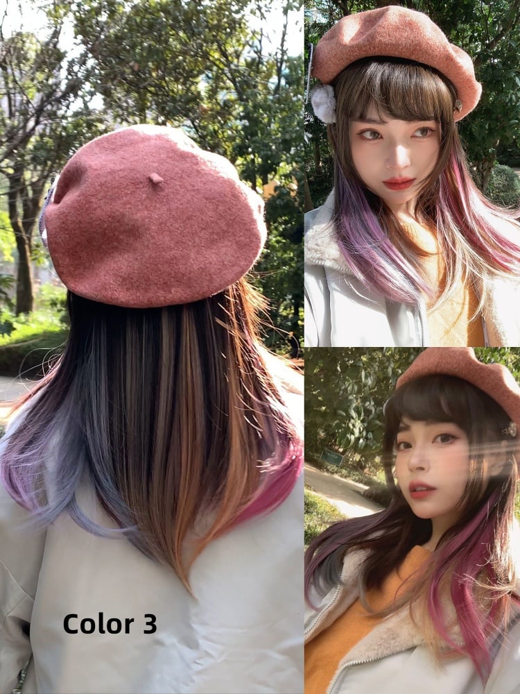 Highlight Hair Color Air Bangs Straight Synthetic Wig 4 Colors Synthetic Wig