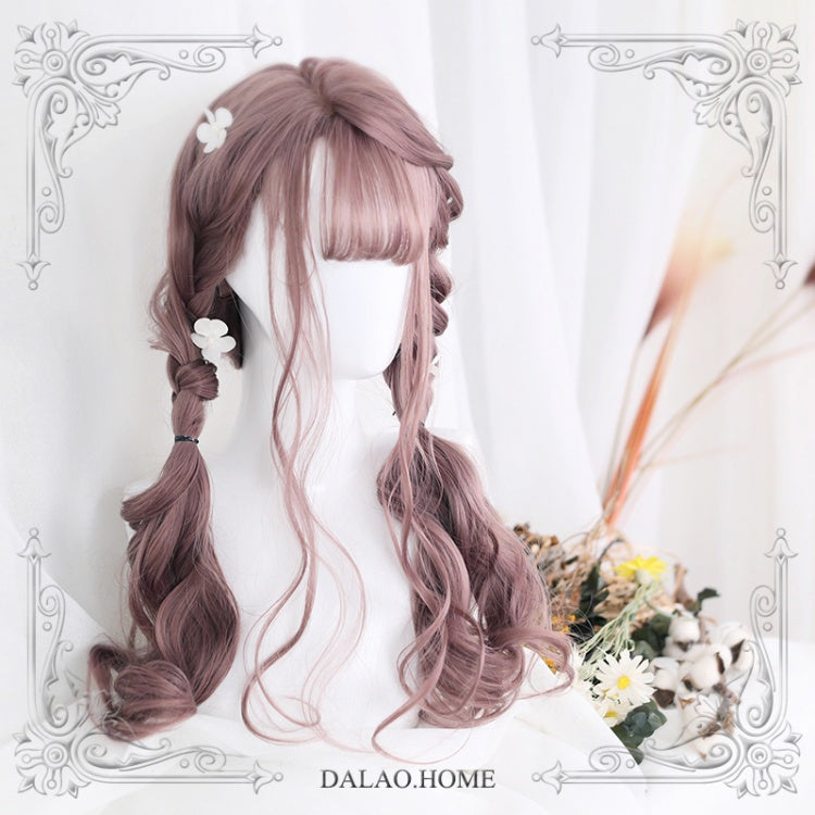 Dolles Gray Pink Air Bangs Long Curly Synthetic Wig