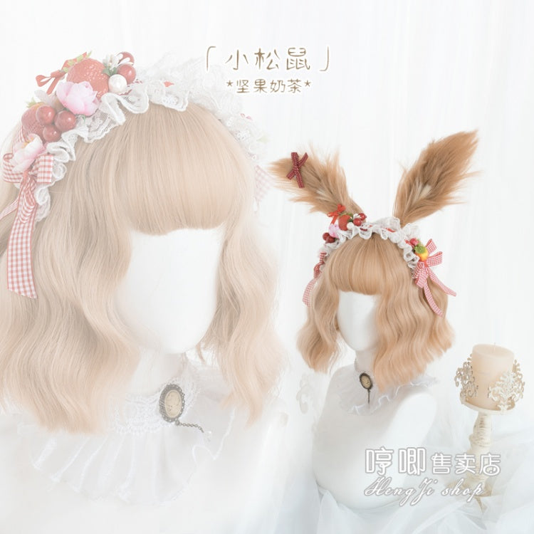 Squirrel Orange Short Curly Synthetic Wig with Bangs / Squirrel Ears KC