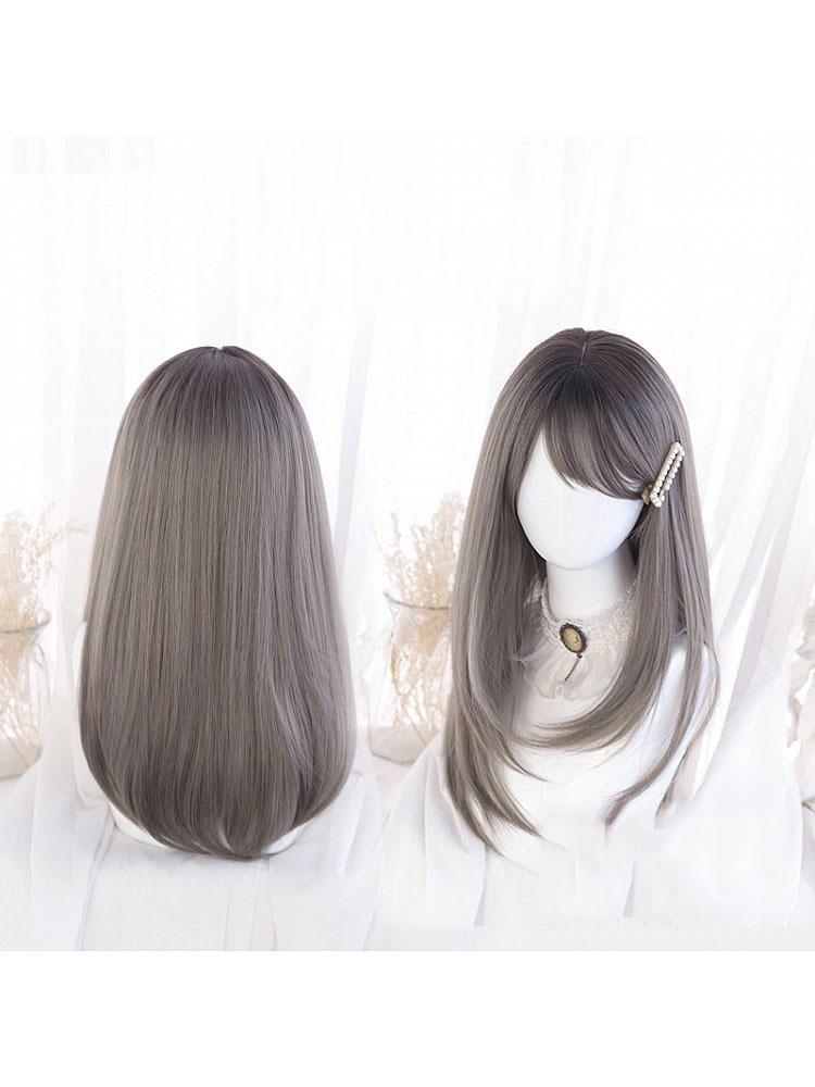 Winter Hazelnut Mid-length Straight Synthetic Wig with Bangs