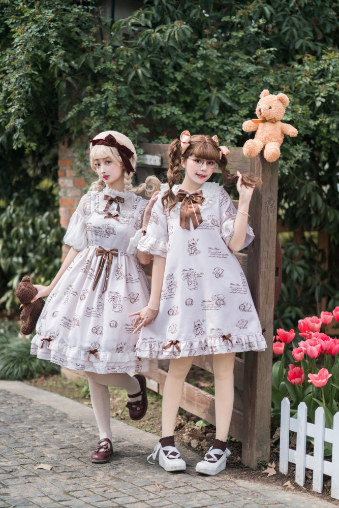 Detective Meow Ruffled Collar Short Sleeves Sweet One Piece