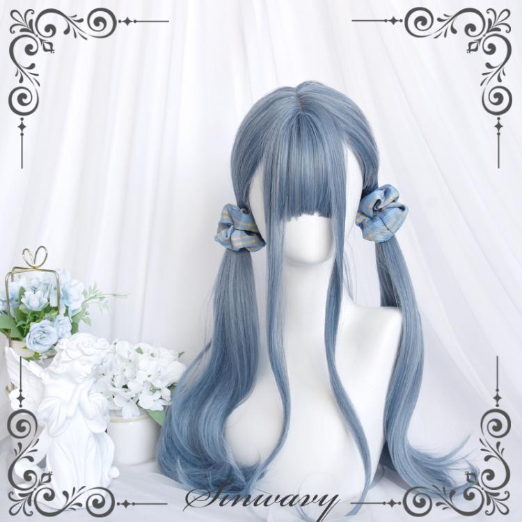 Sea Salt Blue Long Curly Synthetic Wig