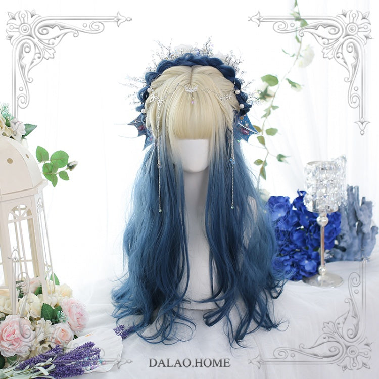 Qingtan Gradient Long Curly Synthetic Wig with Bangs