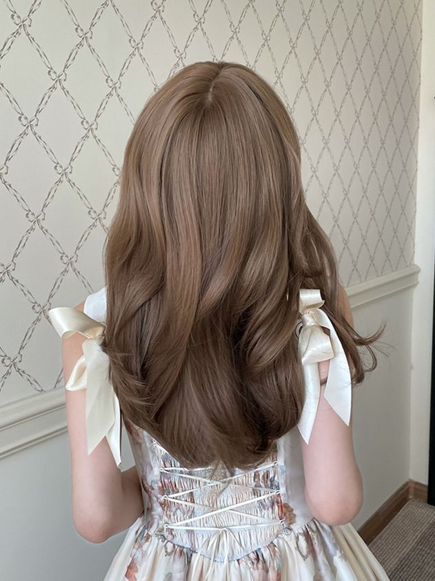 Honey Brown Medium Wavy Synthetic Wig Full Bangs