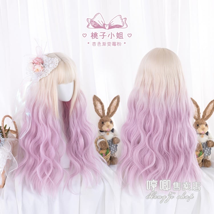 Peach JK Graident Long Wavy Curly Synthetic Wig