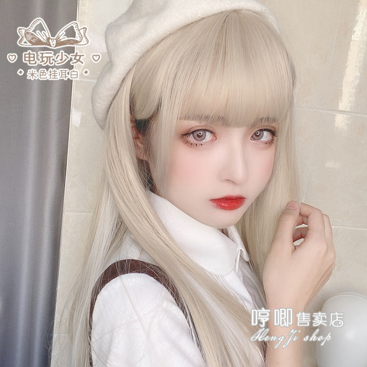 Video Game Long Straight Synthetic Wig with Bangs