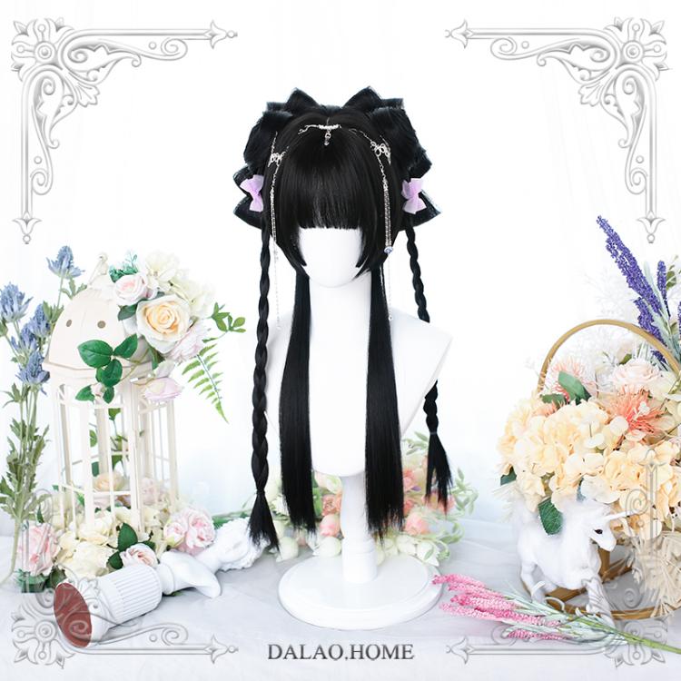 Star Stone Black Long Straight Double Ponytail Synthetic Wig