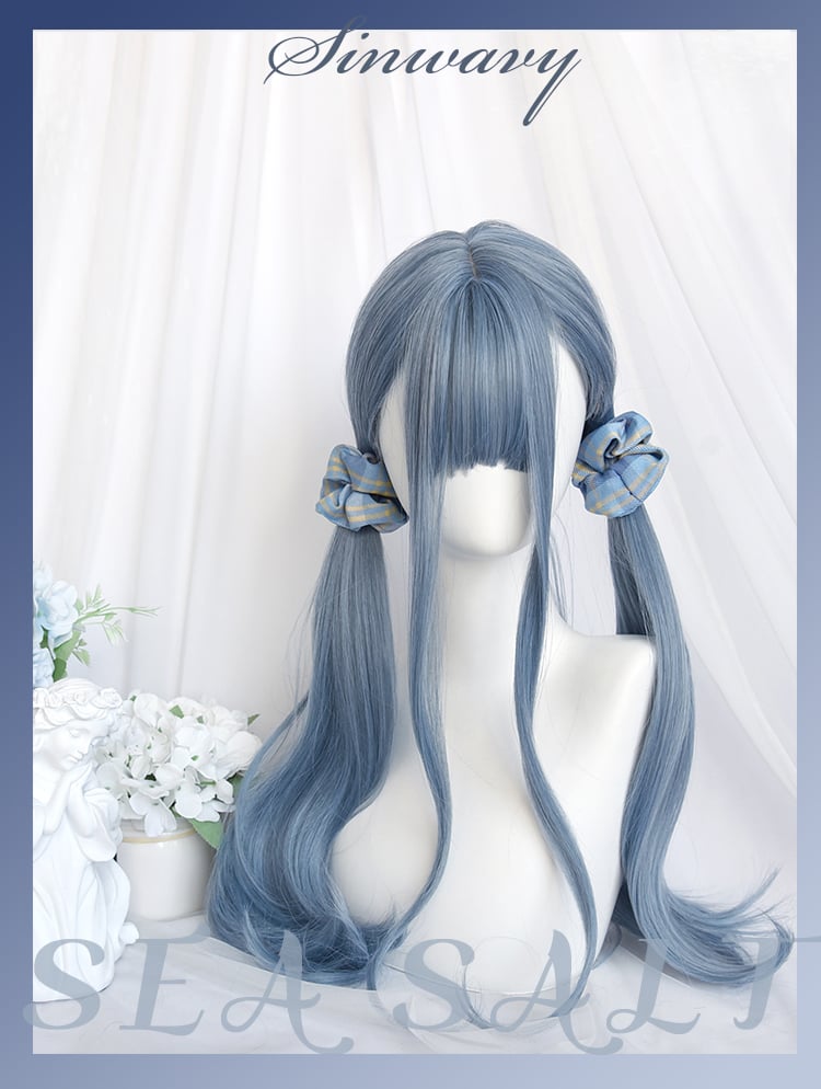 Sea Salt Blue Long Curly Synthetic Wig