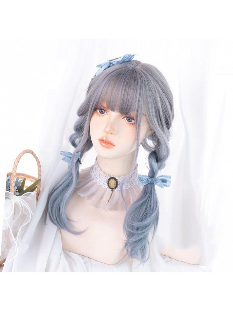 JK Light Blue Gradient Mid-length Curly Synthetic Wig