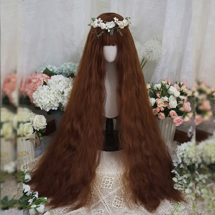 120CM Caramel Water Ripple Long Culry Synthetic Wig with Bangs