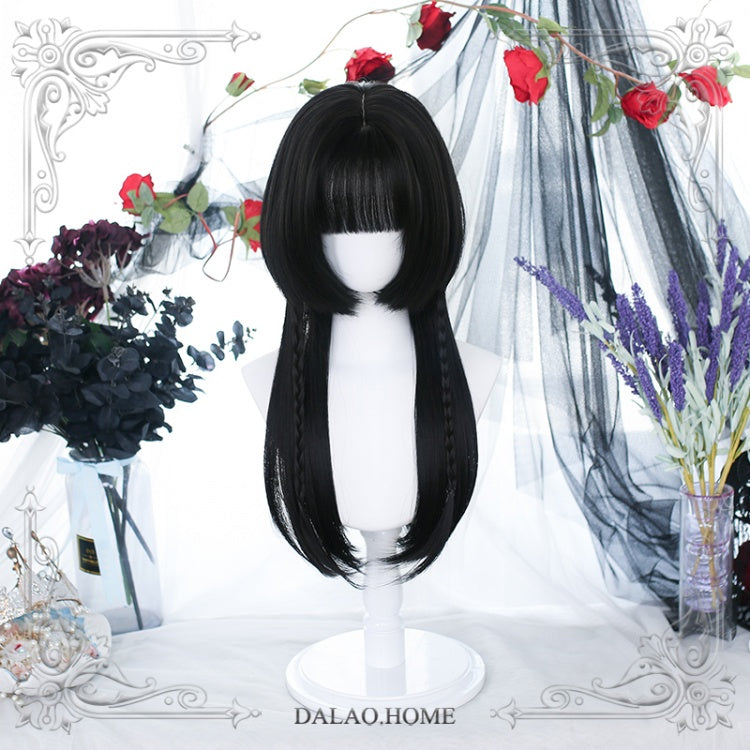 Silver Frost White / Black Hime Cut Mid-length Straight Synthetic Wig
