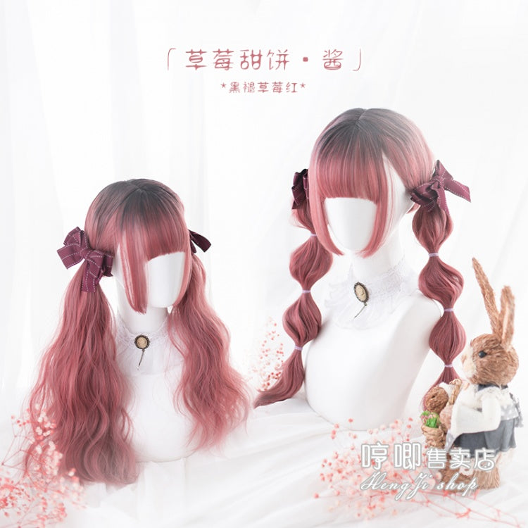 Strawberry Cookies Hime Cut Long Straight / Curly Synthetic Wig with Bangs
