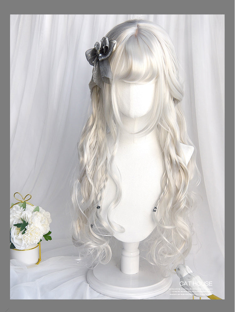 Silver Age Long Curly Synthetic Wig with Air Bangs