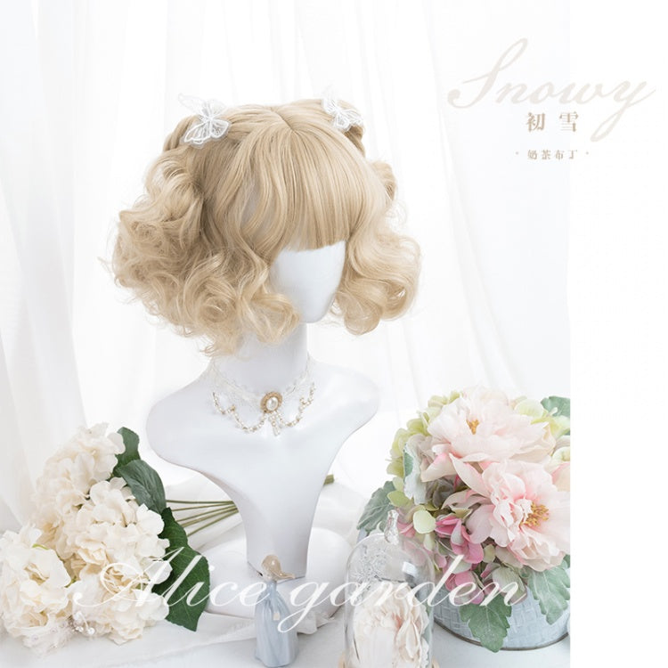 Milk Tea Mid Length/Short Curly Synthetic Wig